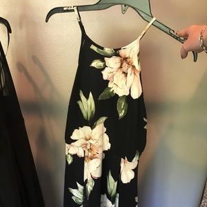 All over floral loose black skater dress